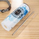 Vaso personalizado de 20oz con nombre y pajita para perro gato mamá y papá