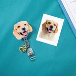 Personalizada Pintura Estilo Pet Retrato Insignia Carrete con Glitter Paw Print Charm para Veterinario Enfermera Pet Lover Regalo