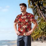 Chemise Hawaïenne Personnalisée avec Portrait Photo et Motif de Palmier Cadeau Anniversaire Vacances pour Amoureux des Animaux Famille