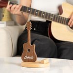 Personalized Retro Guitar Shaped Wooden Phone Table Stand with Engraved Name Desk Decor Birthday Gift for Guitar Lover
