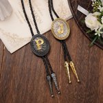 Personalised Vintage Western Bolo Tie with  Initial A-Z Cowboy Accessories Wedding Party Bridal Shower Gift for Bridegroom Best Man