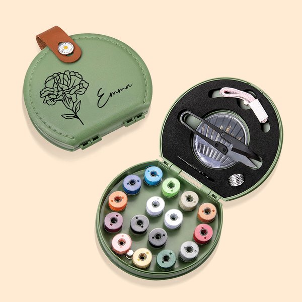 Personalised Birth Flower Portable DIY Sewing Tools Kit Storage Box with Name Birthday Gift for Sewing Handcraft Lovers