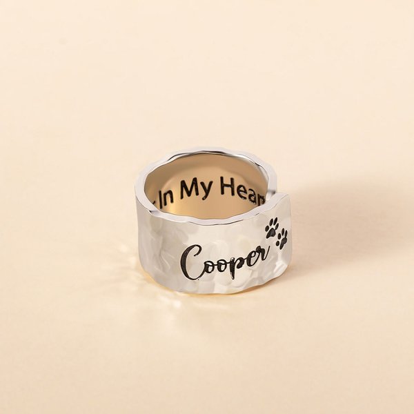 Anillo Personalizado Martillado Ajustable con Nombre y Texto en Memoria de la Pérdida de una Mascota Regalo para los Amantes de las Mascotas Gato Perro