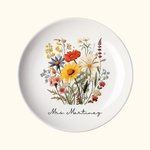 Personalized Wildflower Floral Ceramic Ring Dish Jewellery Tray with Name Wedding Engagement Bridal Shower Gift for Women
