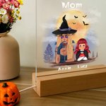 Spersonalizowana lampka nocna LED Witch Vampire Bat z 7 kolorami światła Drewniana podstawa Dekoracja domu Prezent na Halloween dla rodziny
