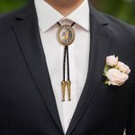 Personalised Vintage Western Bolo Tie with  Initial A-Z Cowboy Accessories Wedding Party Bridal Shower Gift for Bridegroom Best Man