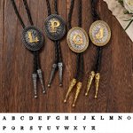 Personalised Vintage Western Bolo Tie with  Initial A-Z Cowboy Accessories Wedding Party Bridal Shower Gift for Bridegroom Best Man