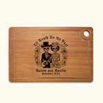 Personalized Til Death Do Us Part Sugar Skull Wood Cutting Board with Engraved Name Day of the Dead Halloween Wedding Gift for Couple