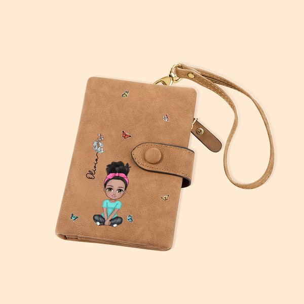 Portafoglio in pelle PU personalizzato con nome fiore di nascita e personaggio banconote portacarte regalo di compleanno per donne