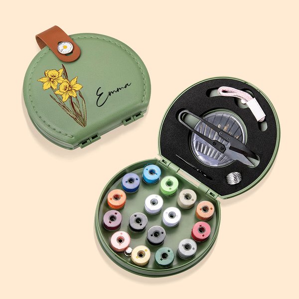Personalised Vintage Birth Flower Portable Sewing Kit Set Storage Box with Name Birthday Sewing Accessories Gift for Tailor Lover