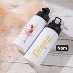 Bouteille en Acier Inoxydable 600ml Personnalisée de Nom avec Anse Gourde Qualité Alimentaire Cadeau Anniversaire Retour à l'École pour Enfant