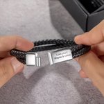 Pulsera de cuerda trenzada de cuero personalizado clásico con texto grabado Cumpleaños Día de San Valentín Regalo para los hombres