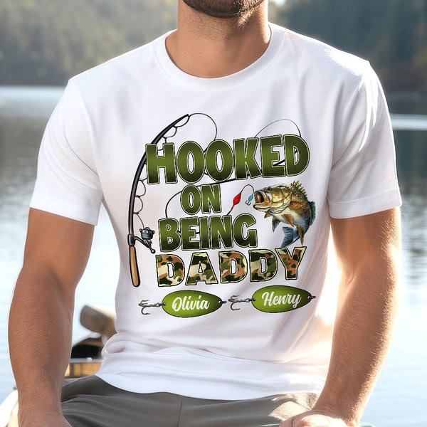 Camiseta personalizada Hooked On Being Grandpop Sudadera con 1-20 Nombres de Niños Día de los Abuelos Regalo de Cumpleaños para el Abuelo Padre