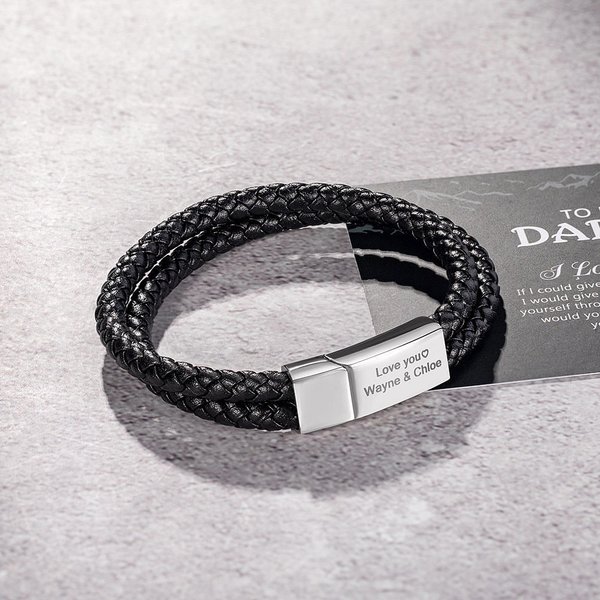 Pulsera de cuerda trenzada de cuero personalizado clásico con texto grabado Cumpleaños Día de San Valentín Regalo para los hombres