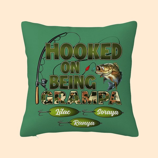 Personalizado Hooked On Being Papa Tema Pesca Funda Almohada con Nombres Camuflaje Decoración del Hogar Cumpleaños Día de los Abuelos para Papá Abuelo