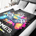 Personalized Colour Ink Get Ready Gamepad Soft Throw Blanket with Name Christmas Birthday Gift for Kids Game Lover