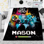 Personalized Colour Ink Get Ready Gamepad Soft Throw Blanket with Name Christmas Birthday Gift for Kids Game Lover