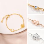Pulsera fina personalizada con 1 a 6 abalorios de inicial piedra y flor de nacimiento regalo para mujer del Día de la Madre aniversario o cumpleaños