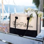Personalized Birth Flower Large Canvas Tote Bag with Name Daily Travel Work Essentials Mother's Day Birthday Gift for Women
