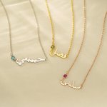 Personalizada árabe nombre colgante collar con piedra de nacimiento minimalista nombre de la placa de joyería cumpleaños islámico regalo para las muje
