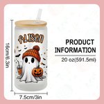 Vaso de Cristal Esmerilado Personalizado Fantasma 20oz con Tapa de Bambú y Pajita Espeluznante Regalo de Halloween para Mujer