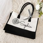 Personalized Birth Flower Large Canvas Tote Bag with Name Daily Travel Work Essentials Mother's Day Birthday Gift for Women