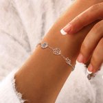 Pulsera fina personalizada con 1 a 6 abalorios de inicial piedra y flor de nacimiento regalo para mujer del Día de la Madre aniversario o cumpleaños
