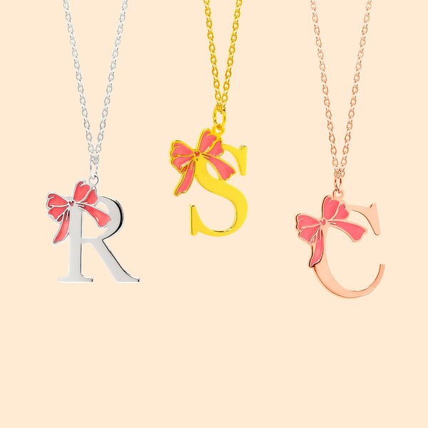 Personalized Minimalist Dainty Bow Initial Necklace Anniversary Birthday Jewelry Gift for Women
