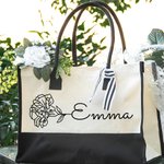 Personalized Birth Flower Large Canvas Tote Bag with Name Daily Travel Work Essentials Mother's Day Birthday Gift for Women