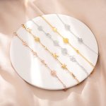 Pulsera fina personalizada con 1 a 6 abalorios de inicial piedra y flor de nacimiento regalo para mujer del Día de la Madre aniversario o cumpleaños