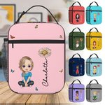Personalized Cartoon Character Birth Flower Waterproof Insulated Lunch Bag with Name Portable Back to School Work Picnic Gift for Kids Family