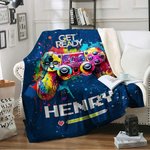 Personalized Colour Ink Get Ready Gamepad Soft Throw Blanket with Name Christmas Birthday Gift for Kids Game Lover