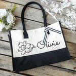 Personalized Birth Flower Large Canvas Tote Bag with Name Daily Travel Work Essentials Mother's Day Birthday Gift for Women