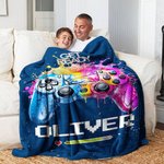 Personalized Colour Ink Get Ready Gamepad Soft Throw Blanket with Name Christmas Birthday Gift for Kids Game Lover