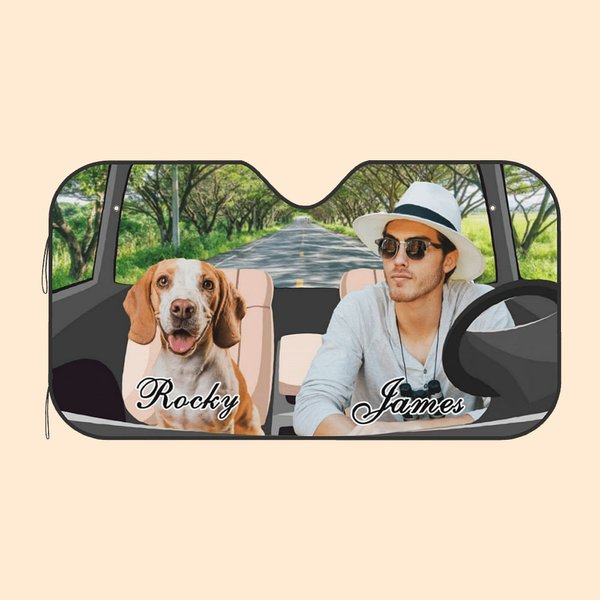 Gepersonaliseerde foto auto windscherm zonnescherm met naam en zuignap Auto accessoires outdoor activiteiten cadeau voor kat hond huisdier liefhebbers kampeerders