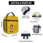 Personalized Cartoon Character Birth Flower Waterproof Insulated Lunch Bag with Name Portable Back to School Work Picnic Gift for Kids Family