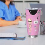 Gobelet Étanche Personnalisé avec Personnage Nom Titre Motif Stéthoscope Cadeau Remerciement Anniversaire pour Médecin Infirmière Personnel Médical