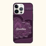 Gepersonaliseerd kunstlederen hart telefoonhoesje voor iPhone met 1-10 namen Verjaardagscadeau voor oma en moeder