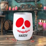 Vaso de vino personalizado Jack-O'-Lantern Pumpkin Skull 12oz con nombre y tapa antiderrame Regalo de cumpleaños de Halloween para la familia y amigos