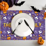 Spersonalizowane dynie duchy Happy Halloween Zestaw 4 podkładek 12x18 cali z imieniem i nazwiskiem Dekoracje kuchenne Cukierek albo psikus Prezent na imprezę dla rodziny