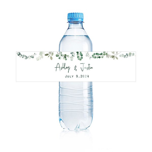 Gepersonaliseerde eucalyptus thema bruiloft waterfles labels set van 30 Verloving Bridal Shower Party Gift