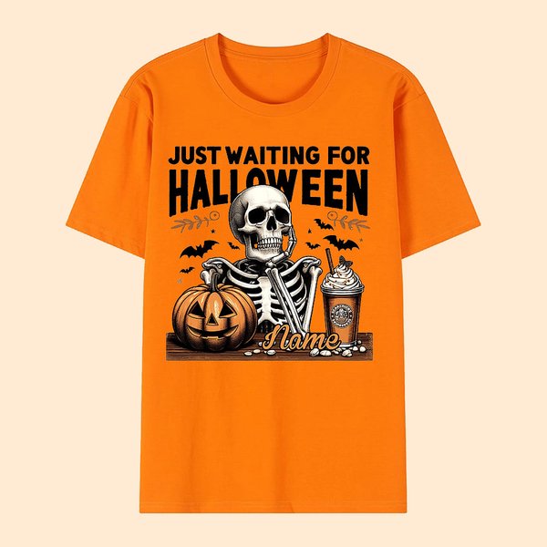 Personalisierte Schädel Jack O'Lantern Fledermaus Design wartet nur auf Halloween Crewneck T-Shirt Sweatshirt mit Namen Halloween-Kostüm Geschenk für 