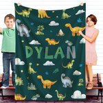Coperta personalizzata a tema dinosauri con nome, regalo di compleanno, baby shower e ritorno a scuola per bambini.