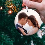 Personalized Map Ceramic Ornament with Photo Name Date Anniversary Christmas Gift for Couple
