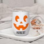 Vaso de vino personalizado Jack-O'-Lantern Pumpkin Skull 12oz con nombre y tapa antiderrame Regalo de cumpleaños de Halloween para la familia y amigos
