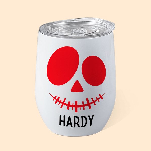 Vaso de vino personalizado Jack-O'-Lantern Pumpkin Skull 12oz con nombre y tapa antiderrame Regalo de cumpleaños de Halloween para la familia y amigos