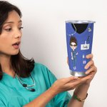 Gobelet Étanche Personnalisé avec Personnage Nom Titre Motif Stéthoscope Cadeau Remerciement Anniversaire pour Médecin Infirmière Personnel Médical