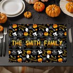 Spersonalizowane dynie duchy Happy Halloween Zestaw 4 podkładek 12x18 cali z imieniem i nazwiskiem Dekoracje kuchenne Cukierek albo psikus Prezent na imprezę dla rodziny