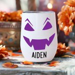 Vaso de vino personalizado Jack-O'-Lantern Pumpkin Skull 12oz con nombre y tapa antiderrame Regalo de cumpleaños de Halloween para la familia y amigos