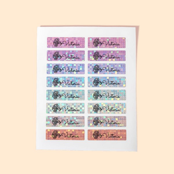 Etiquettes de nom de naissance personnalisées avec paillettes laser et fleurs imperméables Fournitures scolaires Cadeau de rentrée pour les enfants